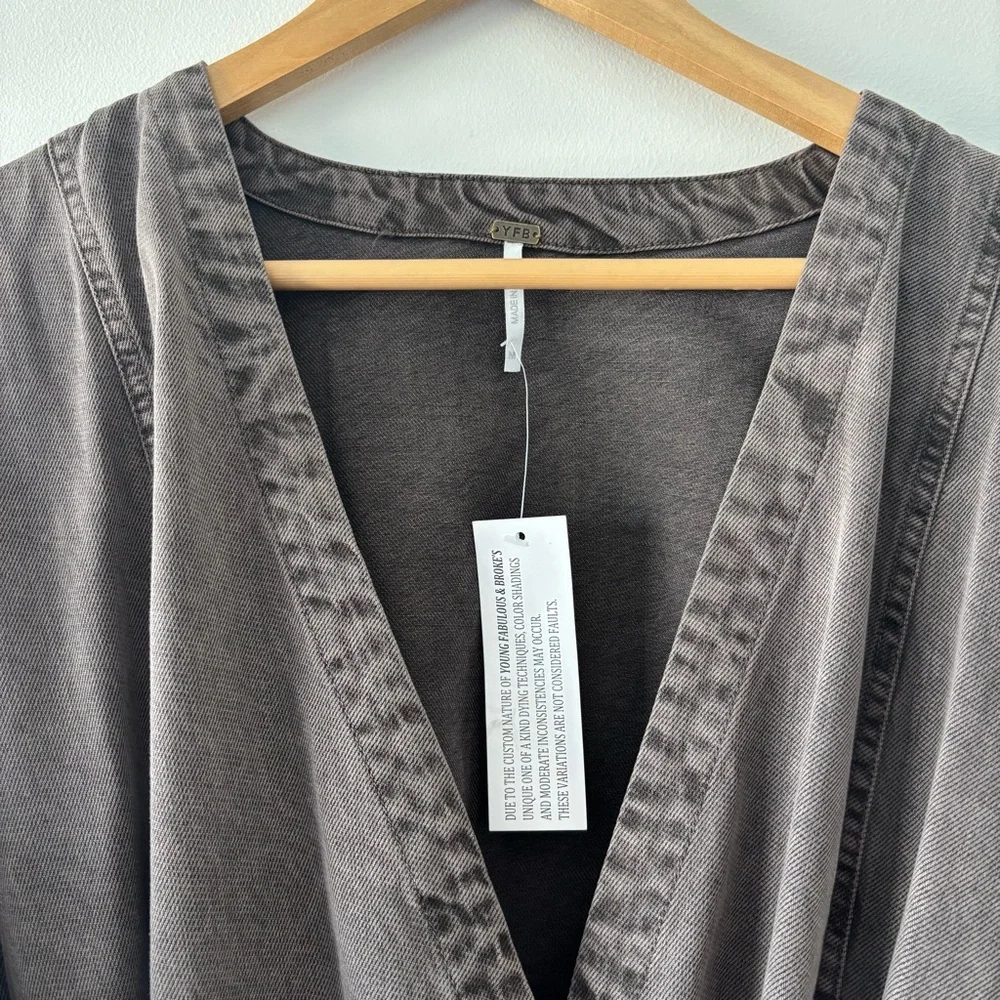 NWT YFB Zeplin Long Sleeve Mini Dress Wrap Belted Dark Gray Tencel Blend Size M - Picture 5 of 7